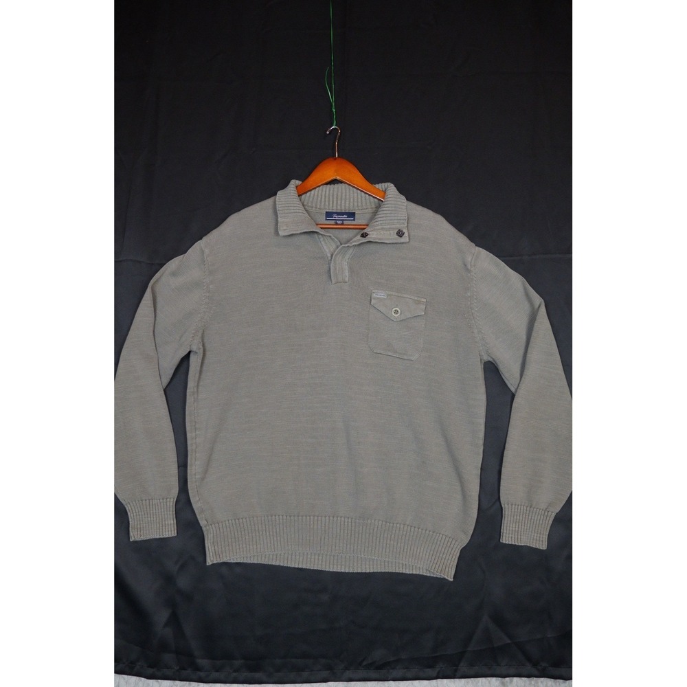 Faconnable Pullover Sweater Mens XXL Green Quarter Snap Pocket Knit Cotton Blend